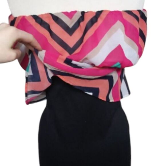 Chiffon Dress Cropped Bright Colored Patterned Mini Dress Chevrons Pull On - Picture 6 of 9